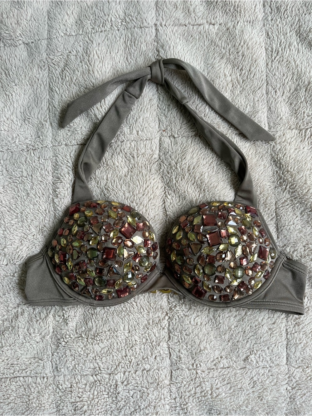 Y2K Victoria’s Secret Embellished Full Push-up Halter Bikini Top 36A